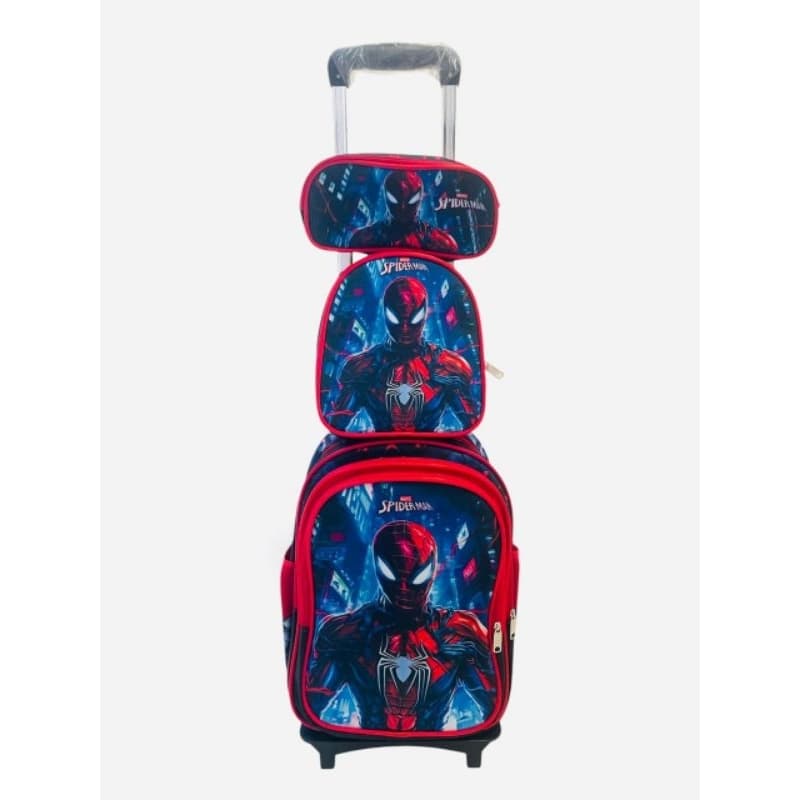 Homem Aranha Kit Mochila Infantil Com Rodinhas + Lancheira Térmica+ Estojo