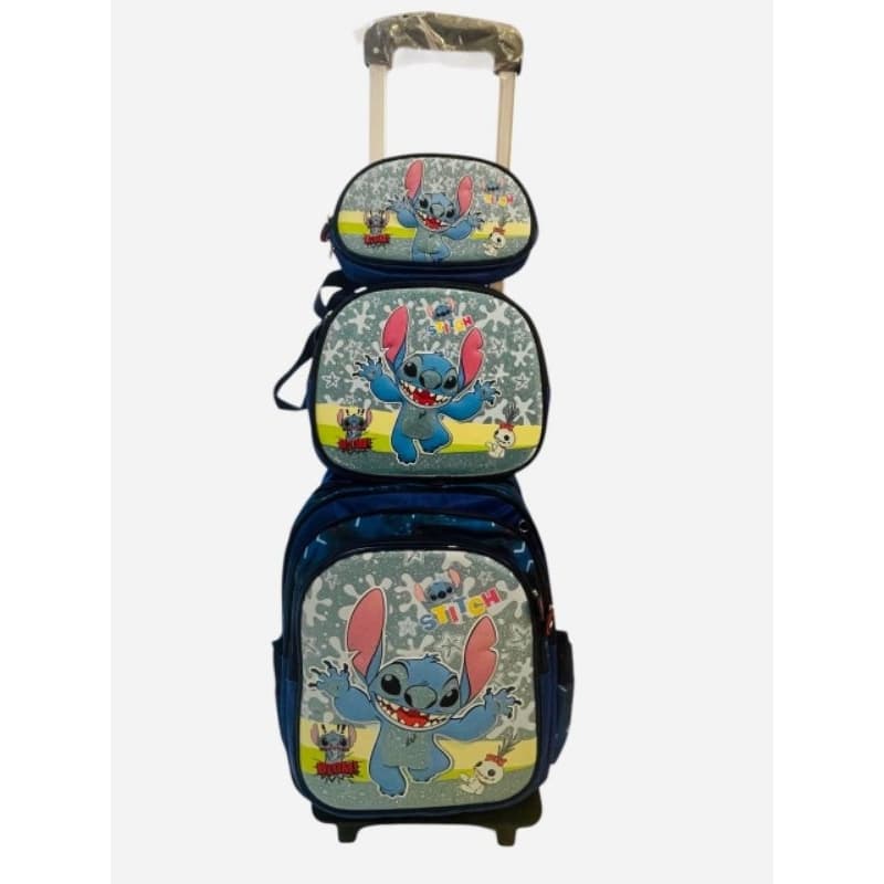 (3 itens) Stitch Mochila de rodinhas + Lancheira térmica +Estojo Minecraft Skype Aranha Huck