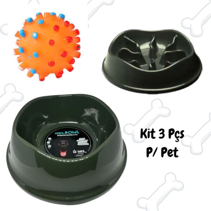 Kit Alimentação e Diversão para Cães Pequenos – Comedouro + Lento + Bola Apito