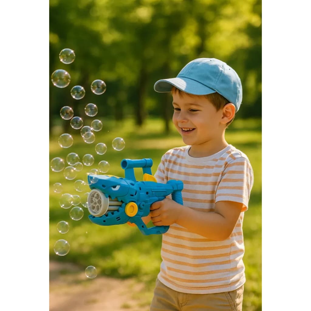 Pistola de Bolhas Tubarão Infantil Brinquedo Lança Bolhas para Crianças