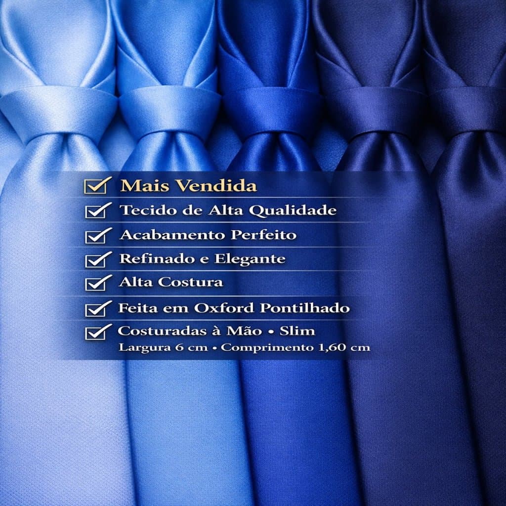 Kit de 5 a 9 unidades Gravata Masculina slim Azul Royal Cobalto Fosca (Tecido Oxford)