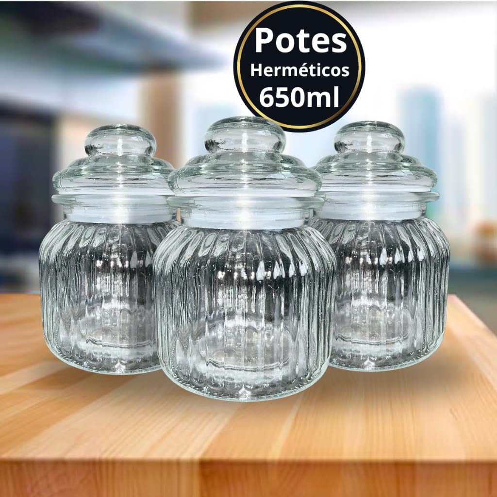 Pote de Vidro Canelado Avulso ou Kit 650ml Conservação com Vedação Anti-inceto