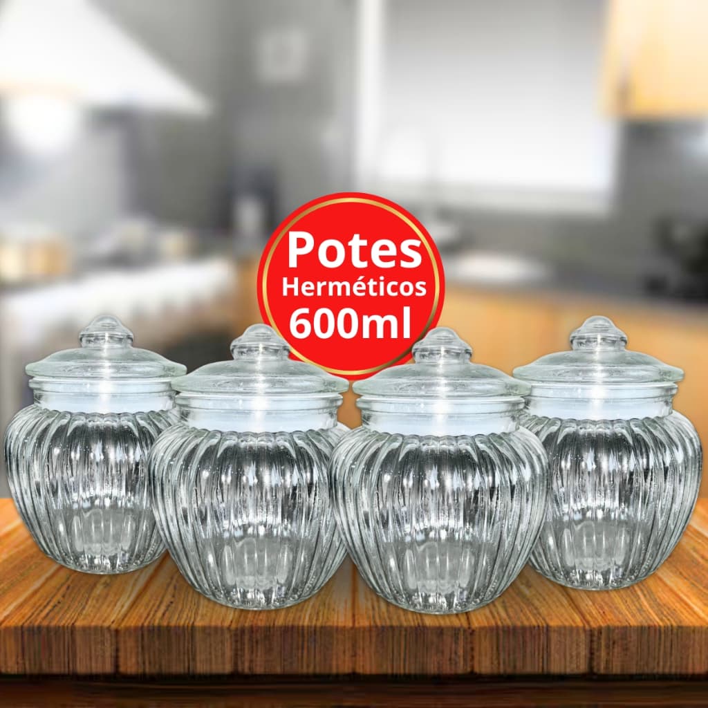 Pote De Vidro Premium Avulso ou Kit Canelado 600ml Conservação Com Vedação Anti-inseto