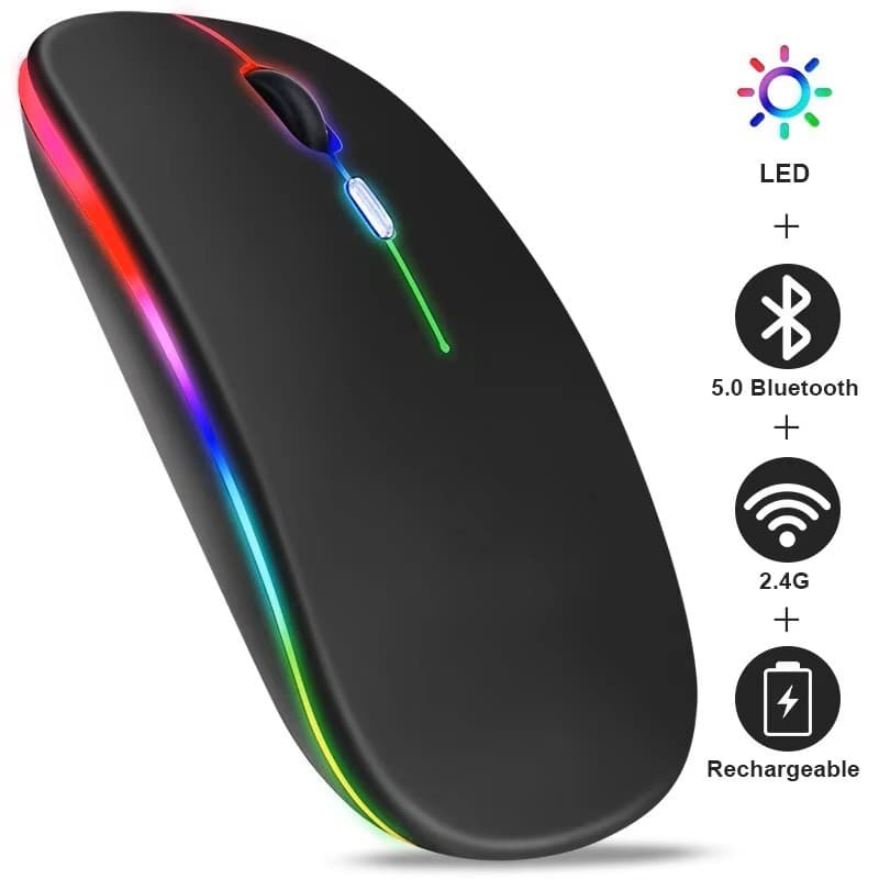 Mouse ergonômico sem fio Bluetooth Recarregável tipo C Led 3600 dpi