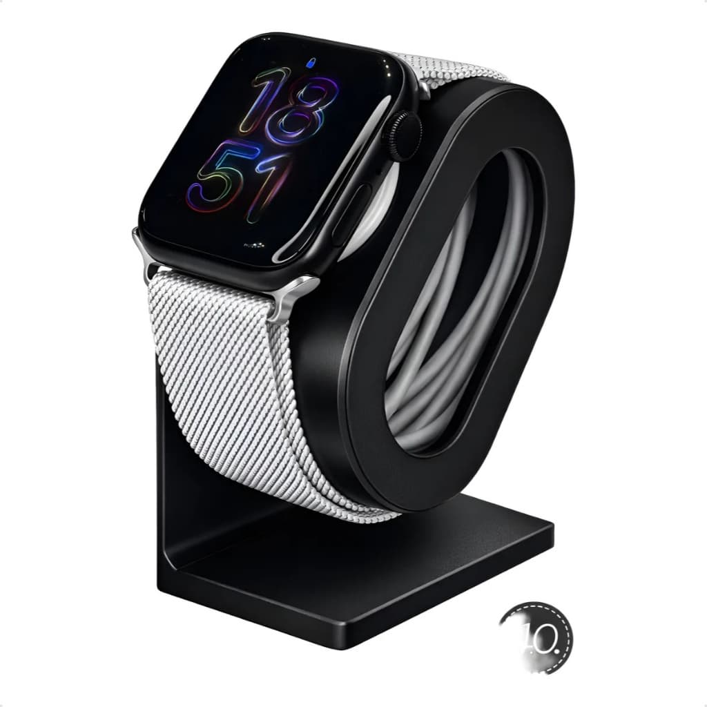 Suporte Para Carregar Smartwatch Base Estável Cabo Oculto Branco E Preto Relogios Clean Premium Escritorio