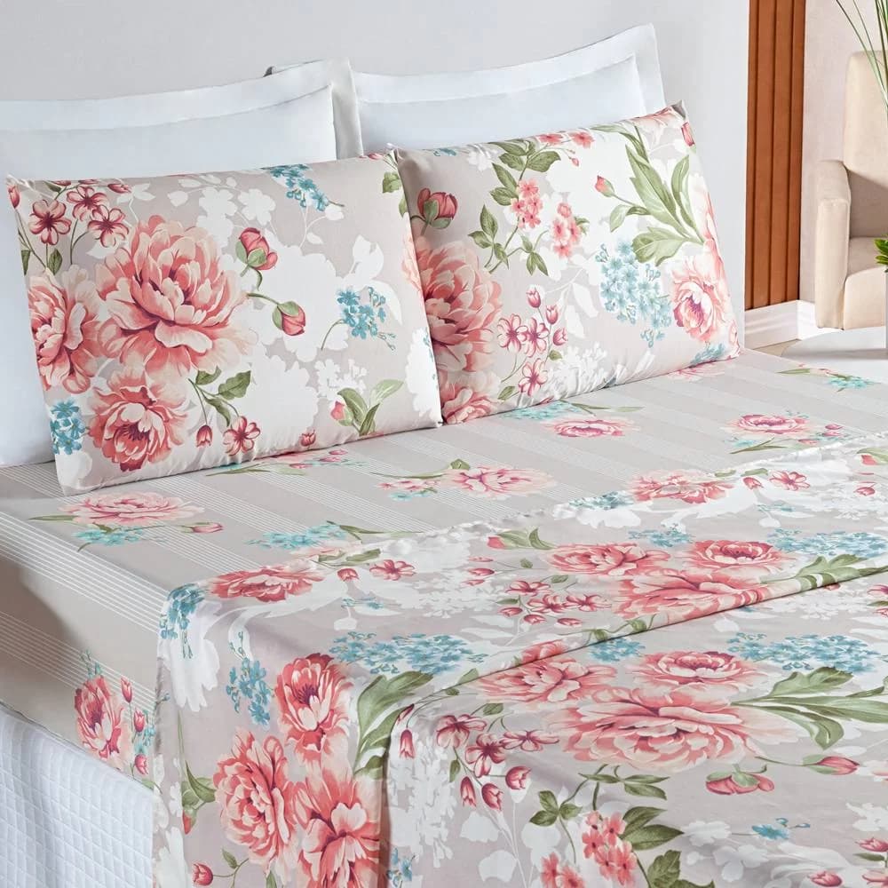 Lençol, de  3 peças Solteiro  , 4 peças  Casal, Queen ou King Jogo  estampado  kit com estampas sortidas