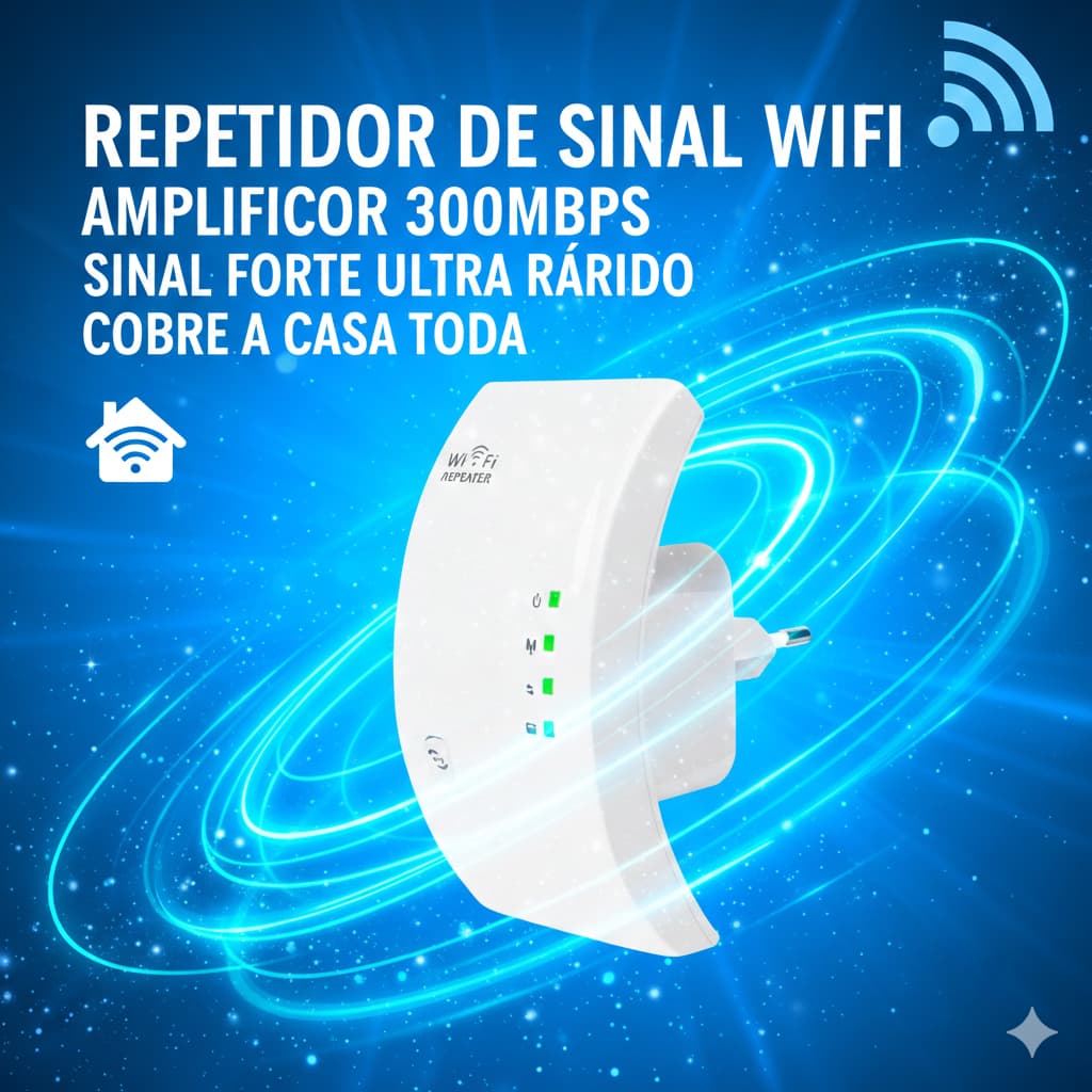 Repetidor De Sinal Wifi Amplificador Wireless Sinal Forte Ultra Rápido Cobre A Casa Toda