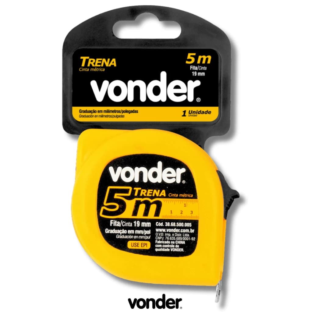 Trena Métrica 5 Metros - Aço - Profissional - Vonder