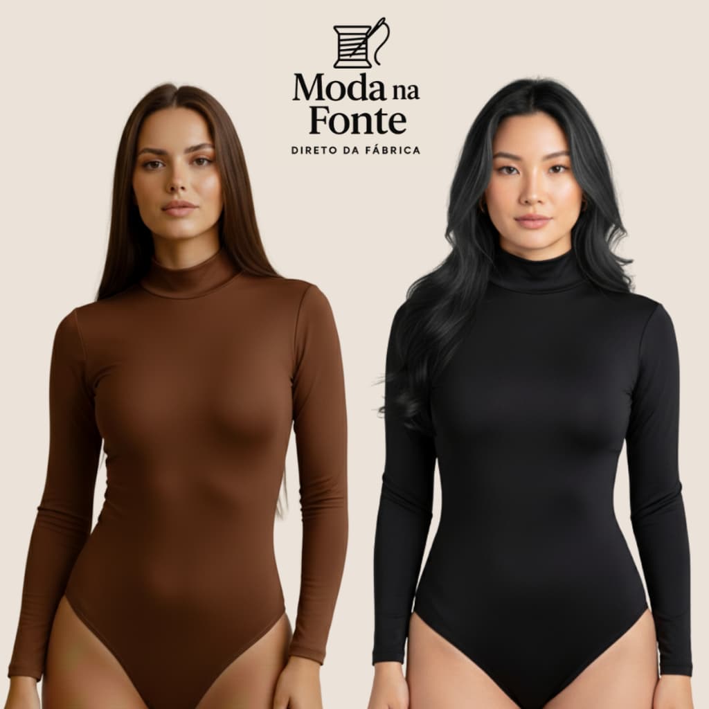 Kit 2 Body Feminino Gola Alta Manga Longa Suplex Cacharrel Segunda Pele Confortável Tecido Premium