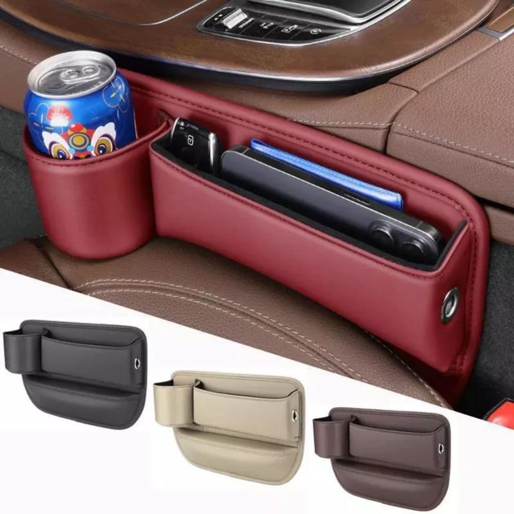 Organizador de Couro para Assento de Carro Console Multifuncional com Suporte Copo QUEIMA ESTOQUE