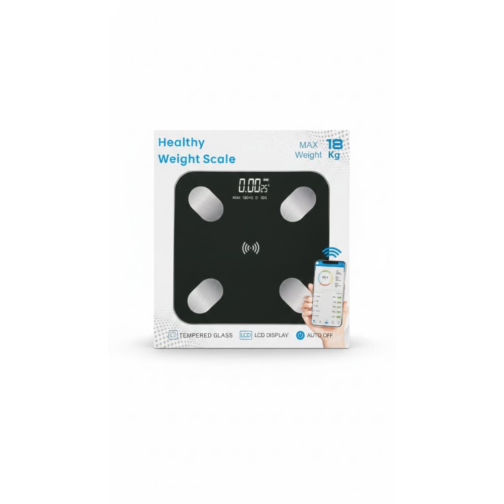 Healthy Balança Digital Inteligente Bluetooth Vidro Temperado LCD Até 180kg Preta