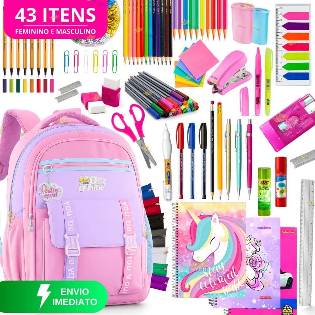 Kit Material Escolar Menina Completo Com ou Sem Mochila Feminina Escolar Material Estojo Escolar Feminino