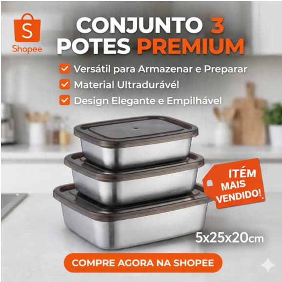 Kit 3 Potes Retangular Grande em Alumínio Armazenar E Assar Esquentar Alimentos Microondas Fornos
