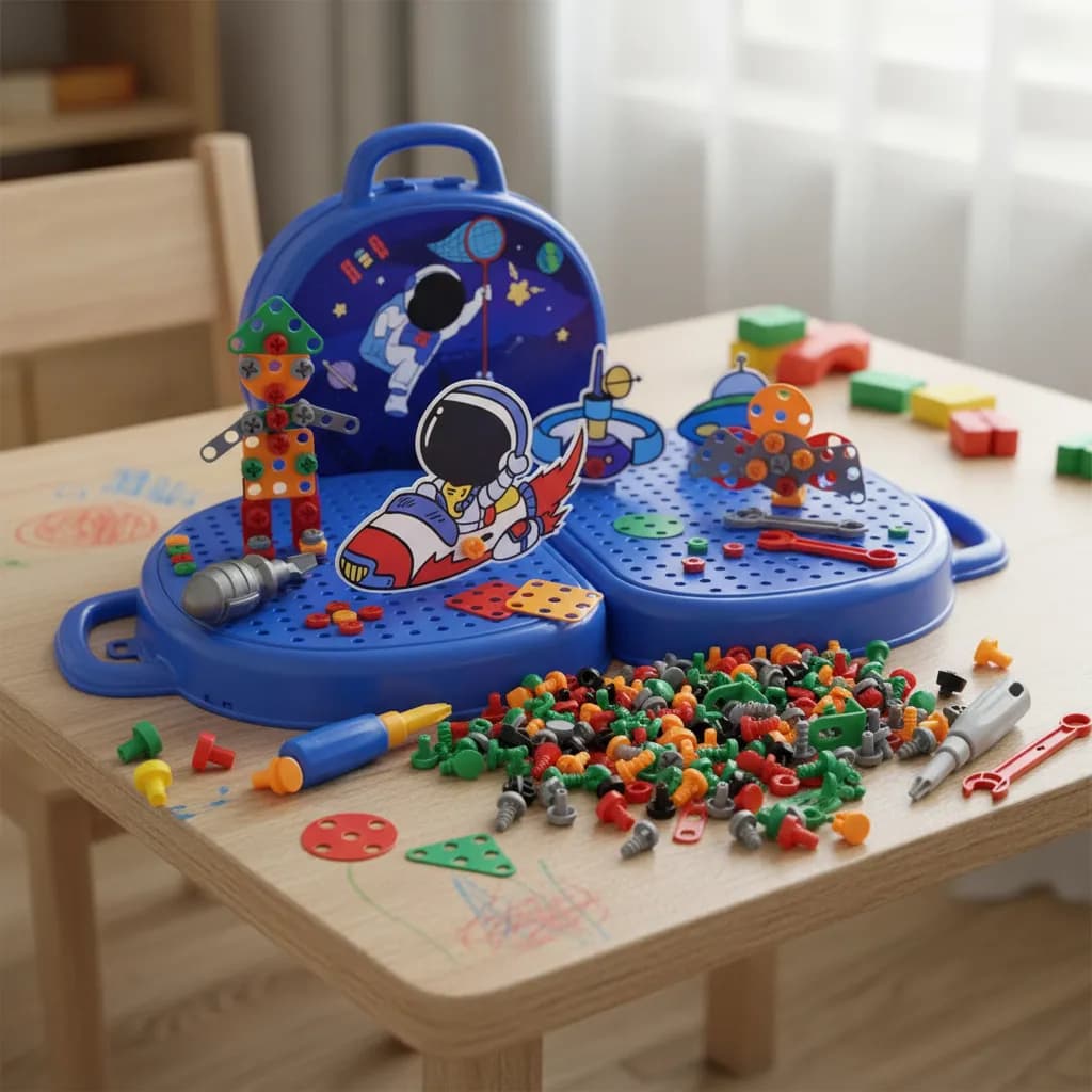 Maleta de Montagem Astronauta Infantil Kit Interativo Criatividade Aprendizado Desenvolvimento