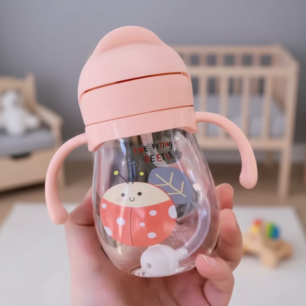 Copo infantil de Treinamento com Canudo Silicone Antivazamento Para Beber Deitado Com Alça Garrafa squeeze Baby