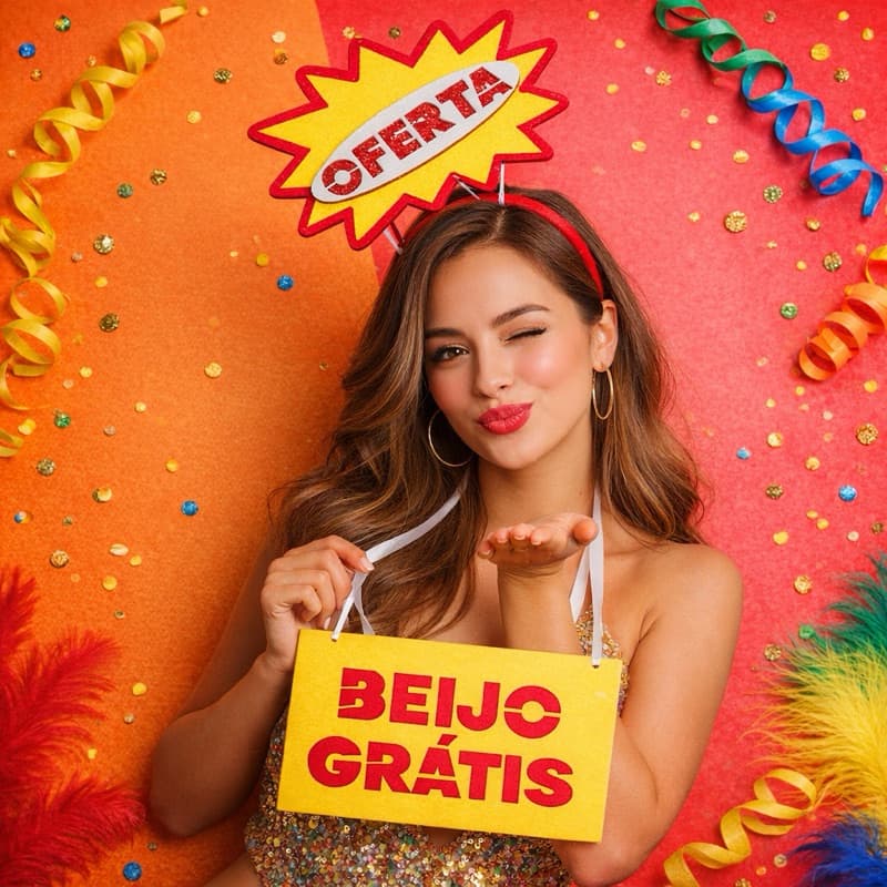 Kit De Carnaval Plaquinha com Tiara Divertida Oferta Beijo Grátis Para Bloquinho Festas