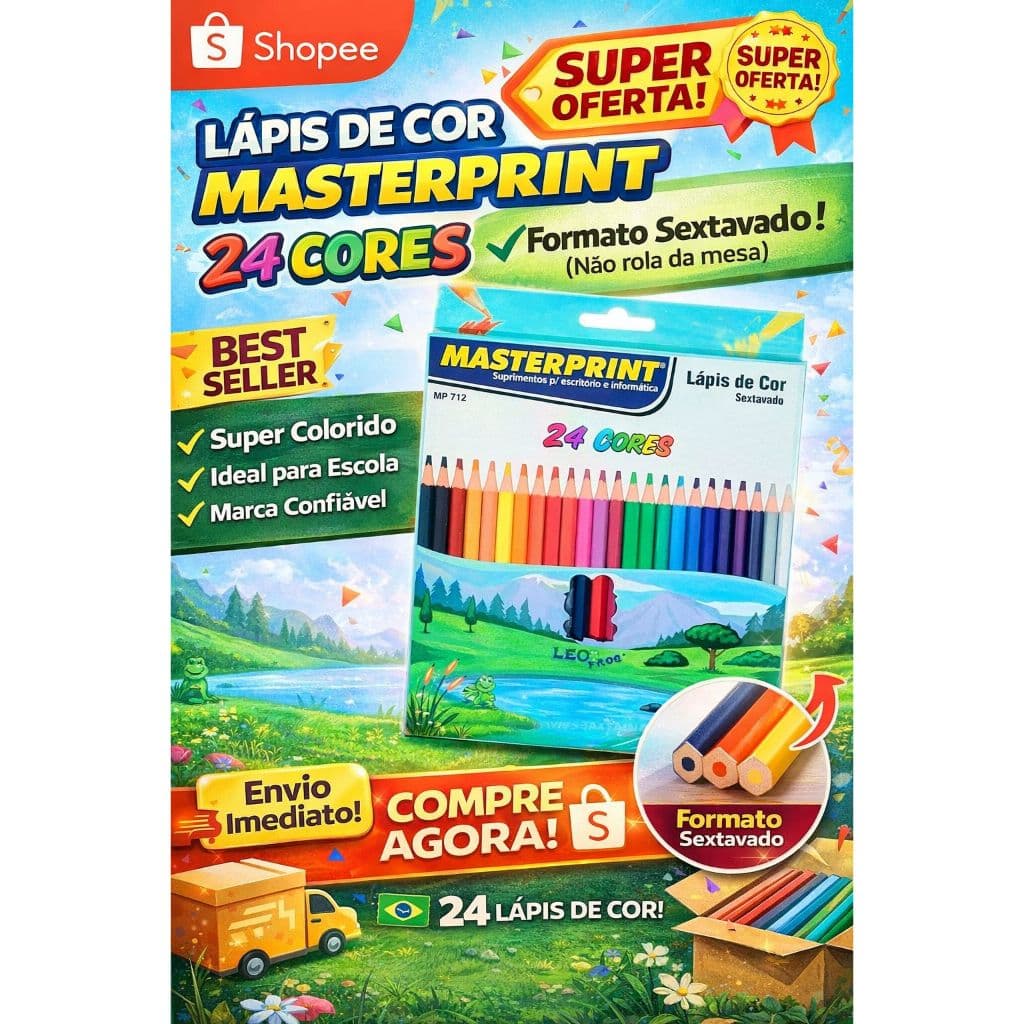Masterprint Lápis de Cor 24 Cores - Ecológico e de Fácil Manuseio
