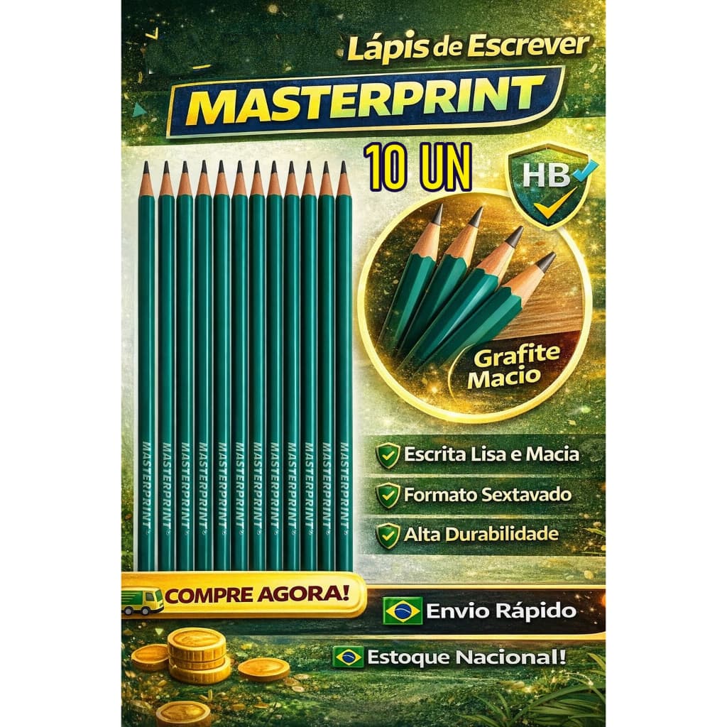 Kit com 10 Lápis de escrever Masterprint - Lápis preto n°2 sextavado