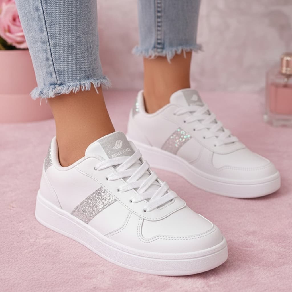 Tênis Casual Feminino Básico Com Brilho Sapato Na Moda Cano Baixo Plataforma
