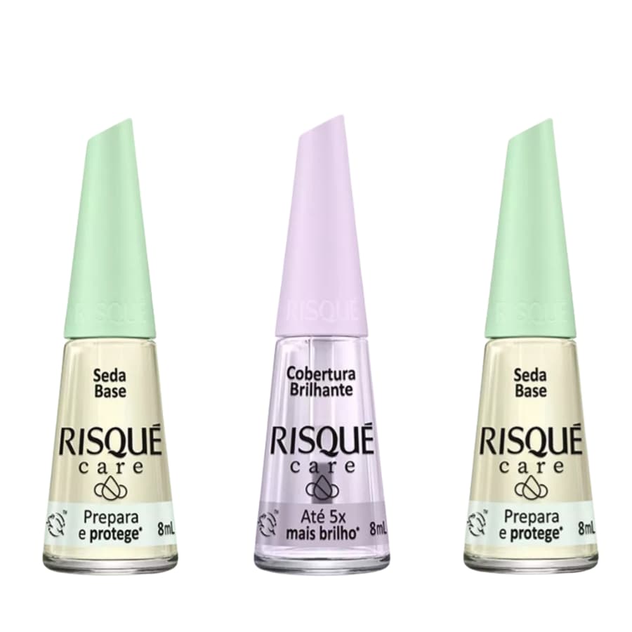 KIT 2 Bases Seda Care Prepara e Protege e 1 Brilhante Até 5X Mais Brilho Risqué Care 8ml