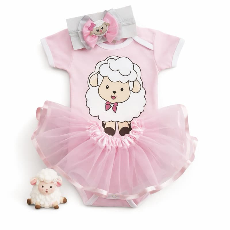 Body Temático Mesversario Bebê Ovelha Ovelhinha + tule + laço