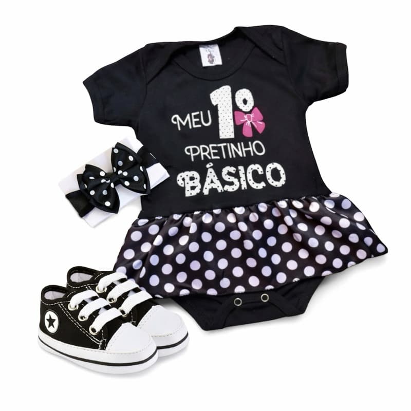 Body Temático Bebê Enxoval Mesversario Pretinho Básico