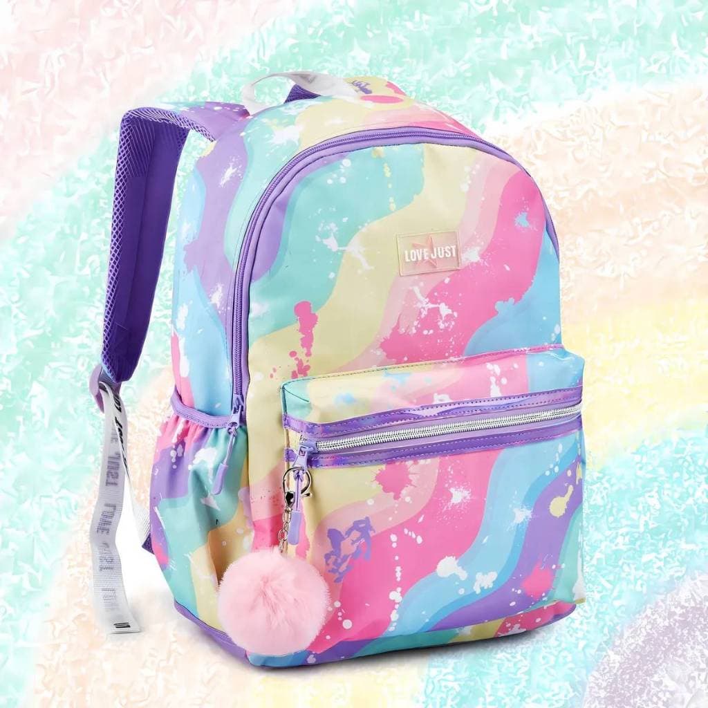 Mochila Juvenil Feminina Infantil  Costas Menina Tie Die Pompom Rosa