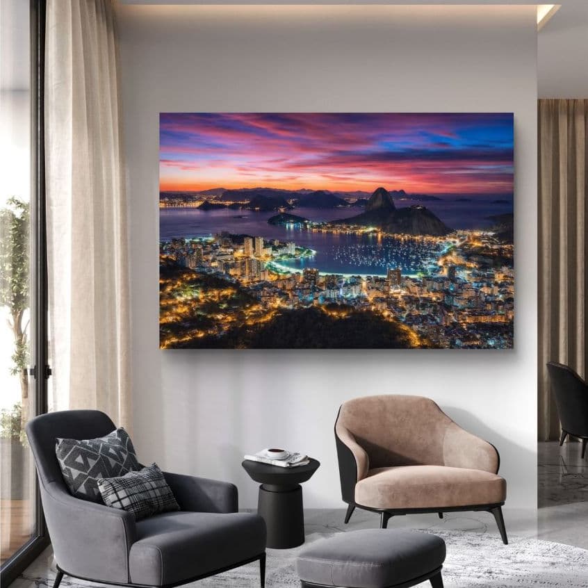 Quadro Decorativo 110x80 Encantos do Rio de Janeiro ao Entardecer Hall Casa Sala Quarto