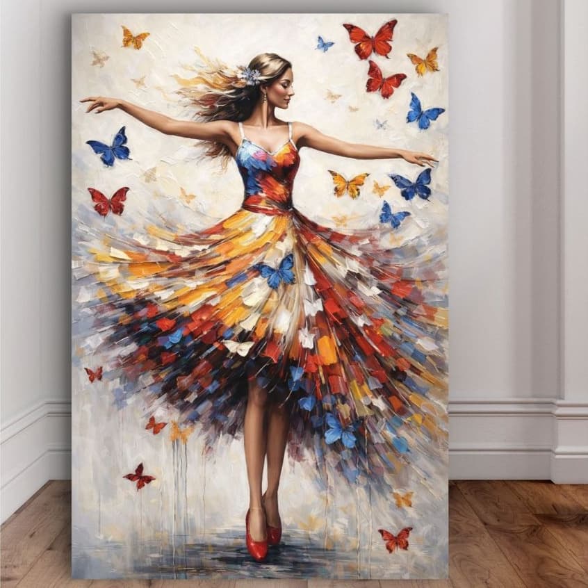 Quadro Decorativo Bailarina Balé Mulher Borboleta MDF 110x70 Decoração Quarto De Menina