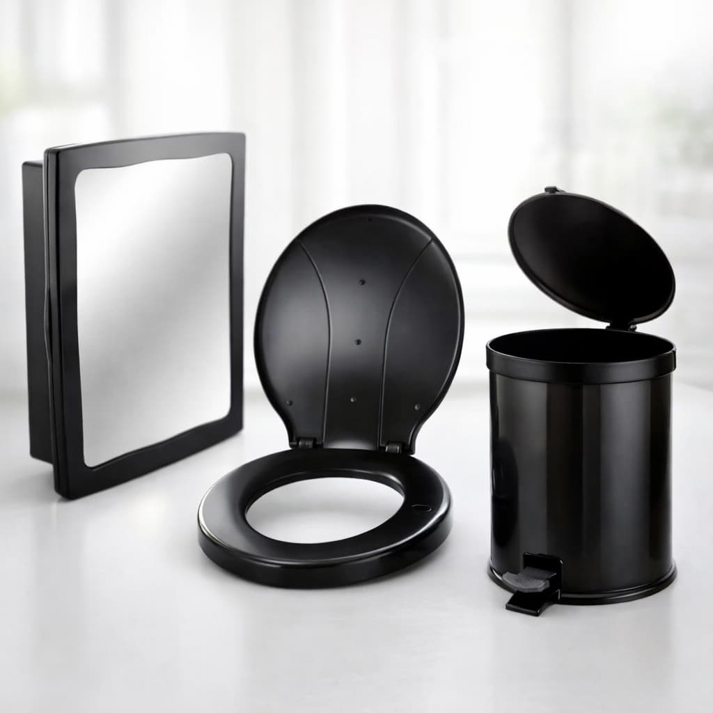 Combo Banheiro 3 Peças: Armário, Lixeira 8L e Assento Universal - Organize Seu Banheiro com Estilo