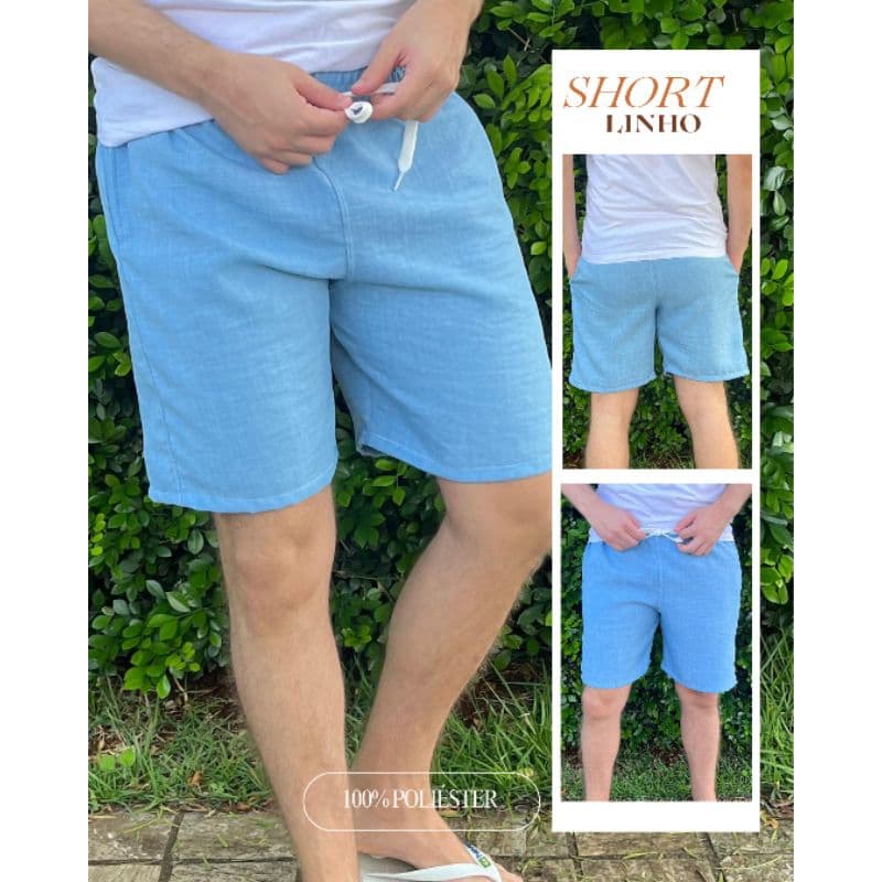 KIT 2 Short De Linho Masculino Básico Mauricinho Premium Lavado De Alta Qualidade Short Linho Praia