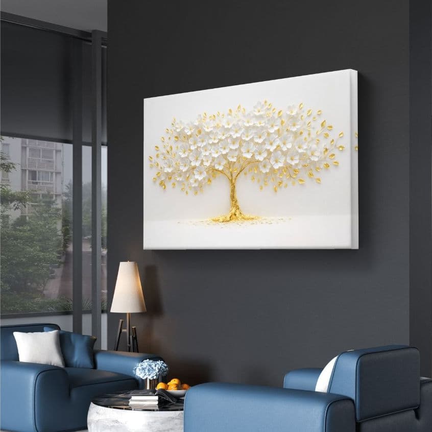 Quadro Decorativo 110x70 MDF Grande Árvore Da Vida Pétala Branca