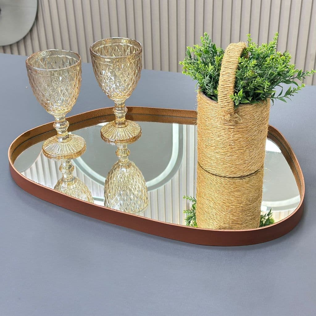 Bandeja Orgânica GRANDE Espelhada Couro Ecológico Decorativa Modelos Variados, super luxo,  cantinho do café!