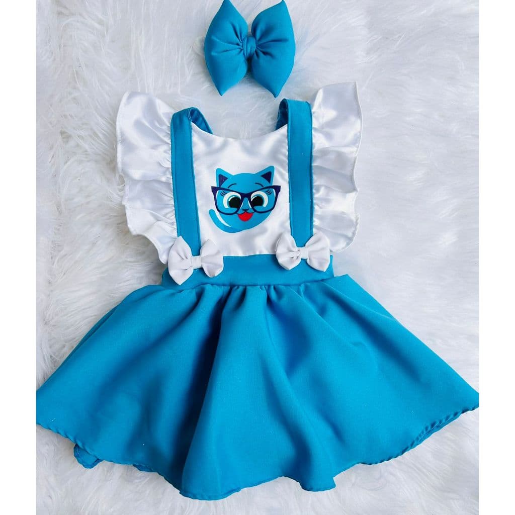 romper gatinha azul bolofofo shophie salopete turma do bolofofo