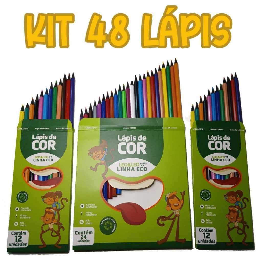 KIT 48 LAPIS DE COR(24 CORES +12 CORES +12 CORES )ESCOLAR SEXTAVADO