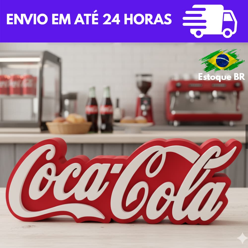 Placa Decorativa Coca-Cola em 3D – Enfeite para Mesa de Bar, Cozinha e Área Gourmet