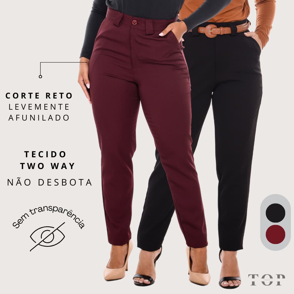 Calça Social Feminina Uniforme Cintura Alta Skinny Alfaiataria Com Elastano Com Bolso e Passante