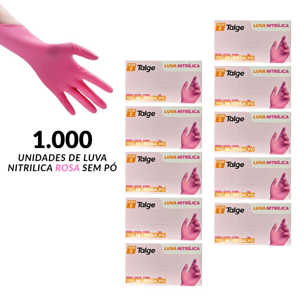 KIT 1.000 Unidades de Luva Nitrilica Rosa SEM Pó Talge