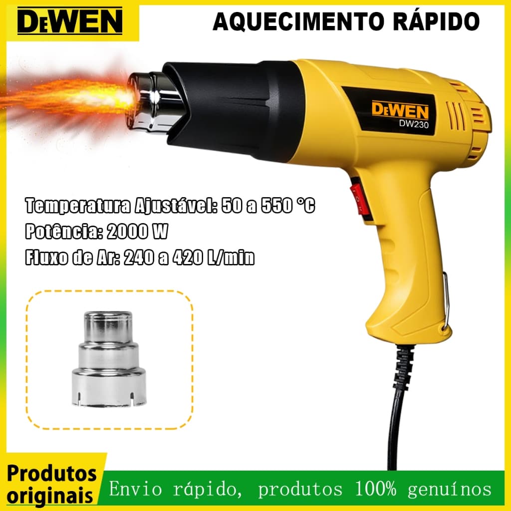 Soprador Térmico Pistola 2000w Ar Quente 2 Velocidades+ Acessórios Original modelo  DeWEN