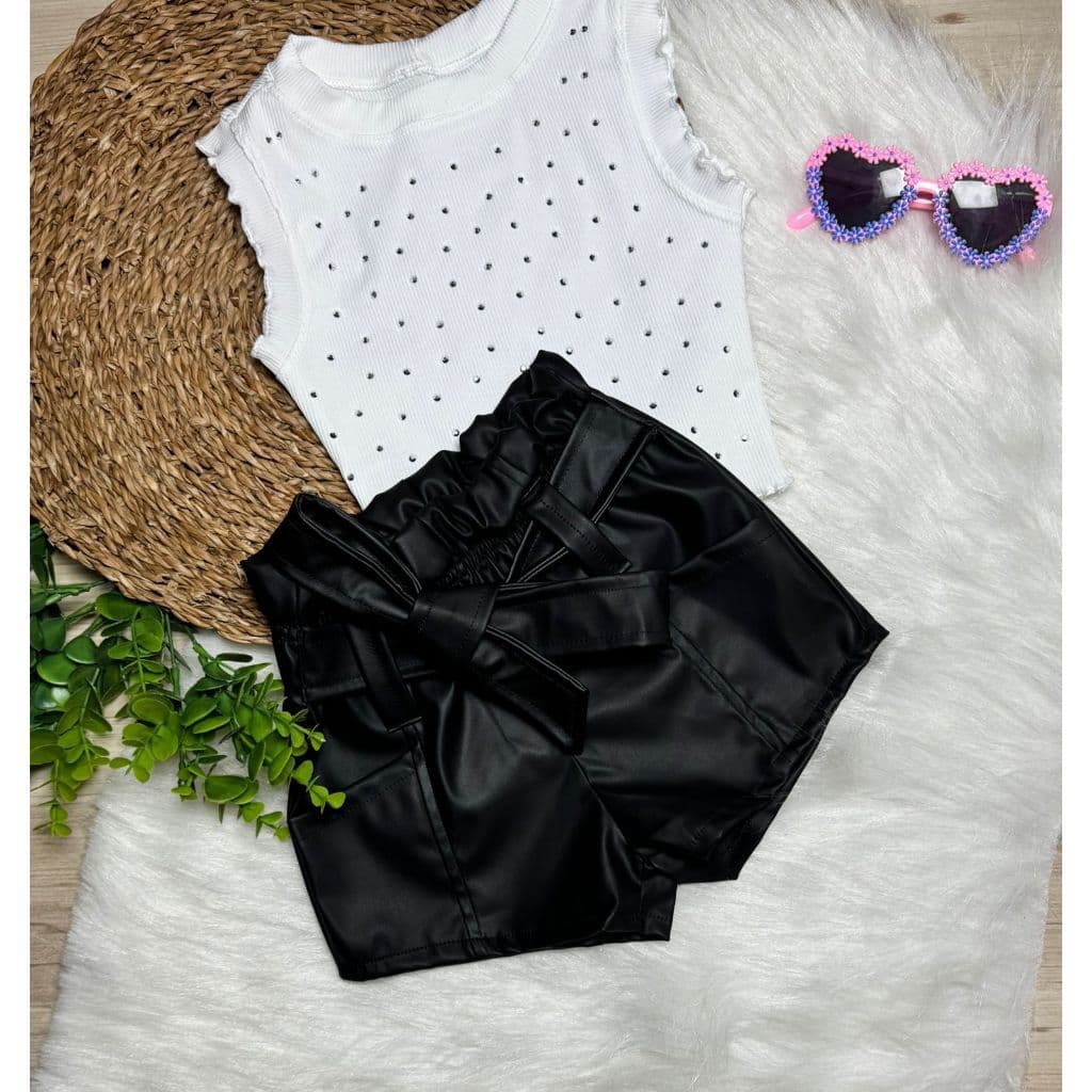 Conjunto Shorts Corino Fake e Blusinha Strass 02 ao 10