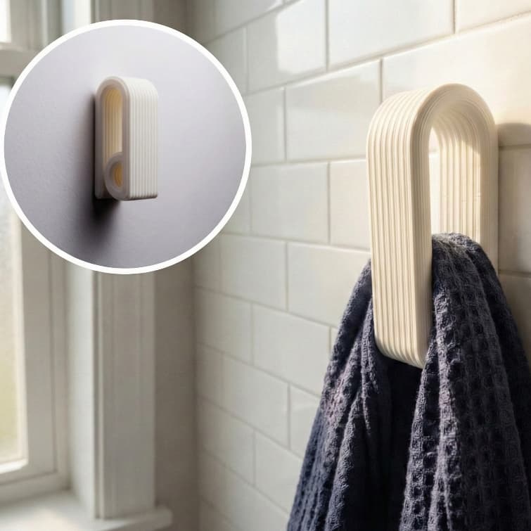 Suporte Gancho Toalha Rosto e Pano de Prato - Design Moderno - Fixação Adesiva ou Parafuso