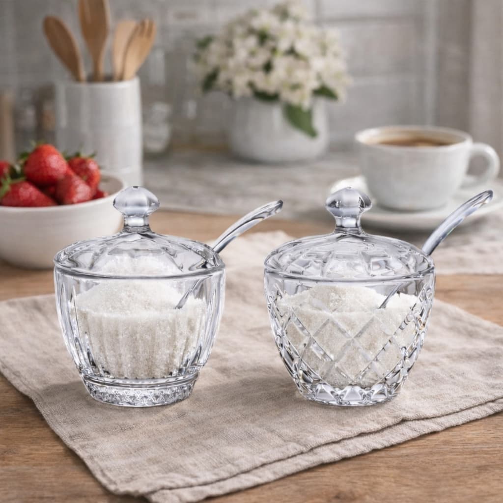 Açucareiro de Vidro com Colher Pote de Vidro Cantinho do Café Mesa Posta