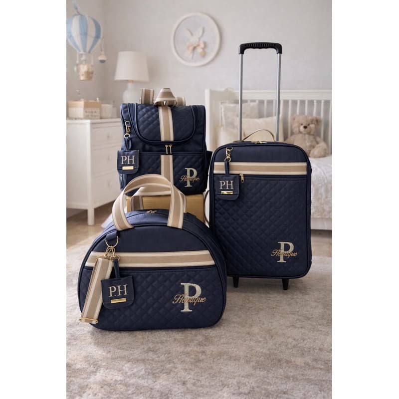 Kit bolsas mamãe bebê personalizada com nome menino azul marinho