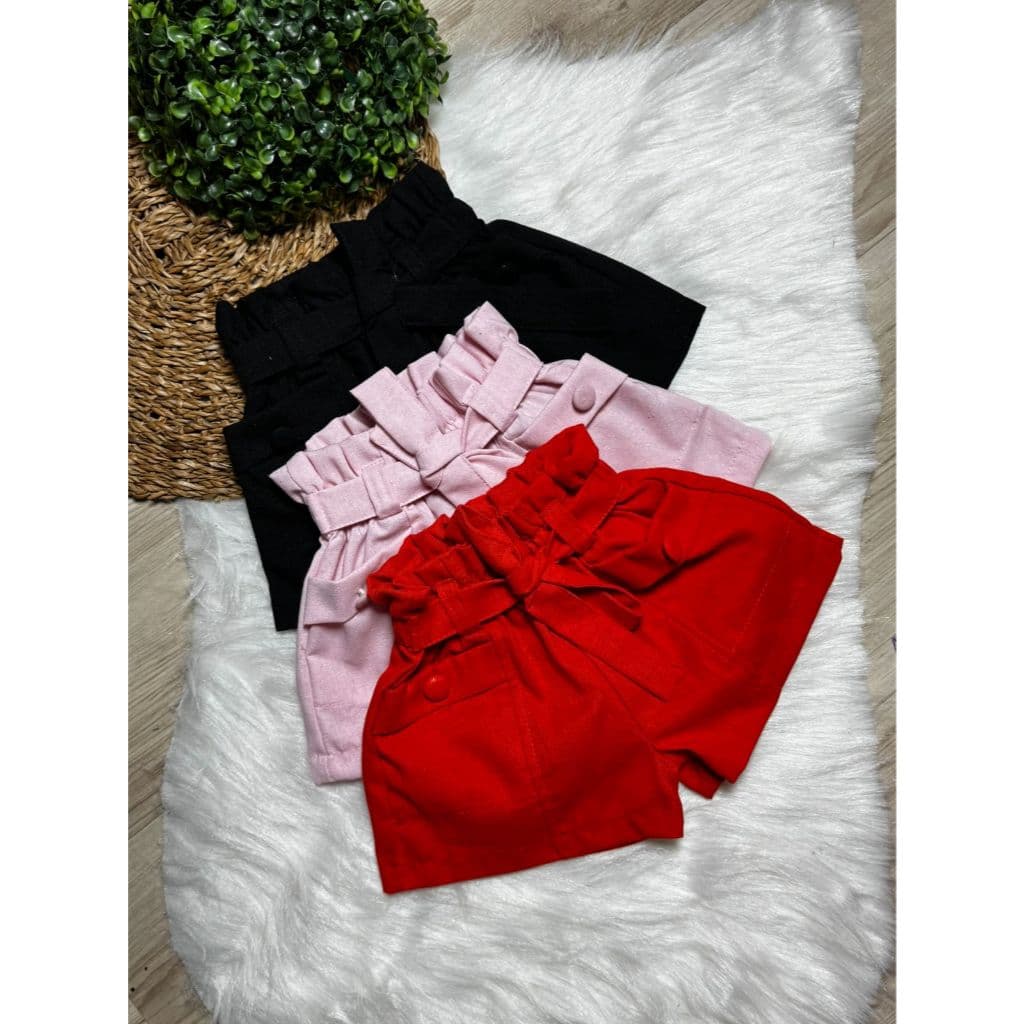 Kit 3 Shorts Linho Infantil 04 ao 10 Meninas