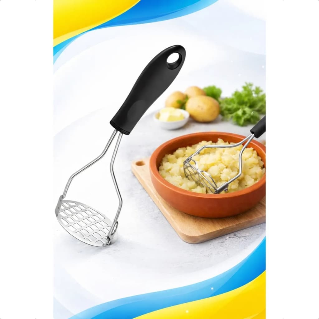 Amassador De Batata Inox Legumes Com Cabo Plastico Top Reforçado Multi Uso Eficiente Preto