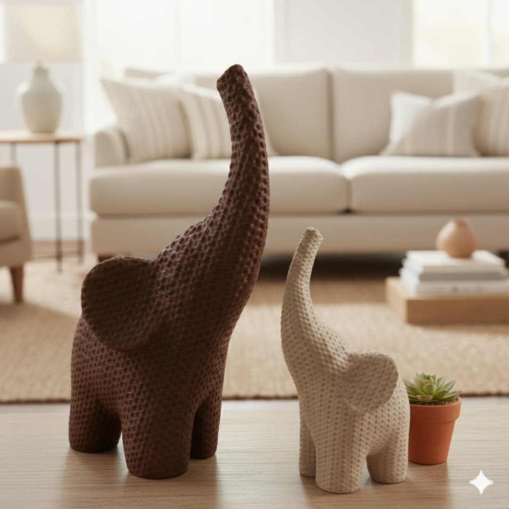 Elefante Decorativo Efeito Crochê: Design Moderno e Exclusivo