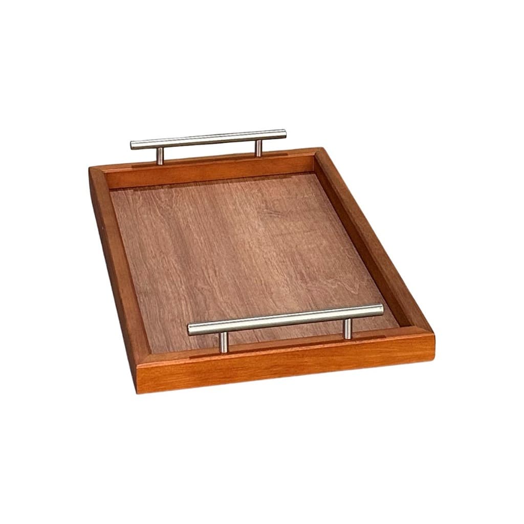 Bandeja Residencial Decorativa Bar Luxo MDF Alça Inox Ideal para Chá Bebidas Moderna Porta Garrafas