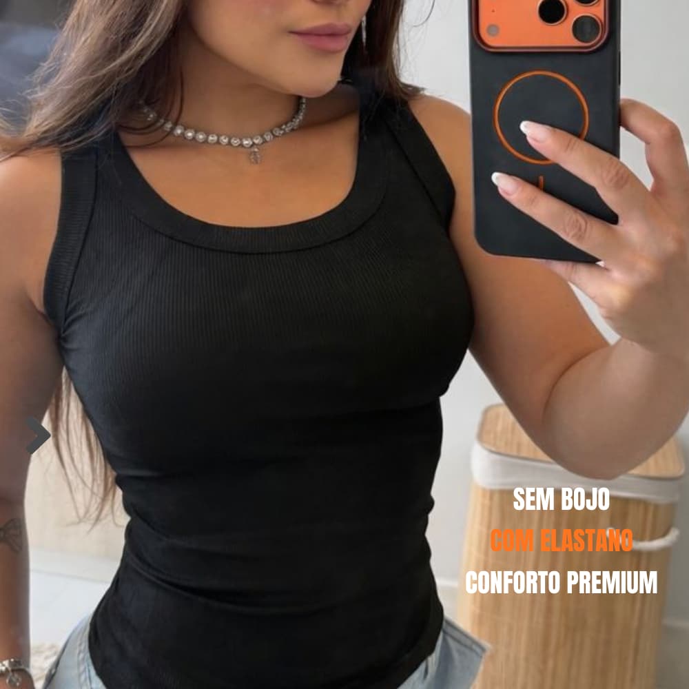Blusa Regata Feminina Básica Canelada Ribana Com Elastano Sem Bojo