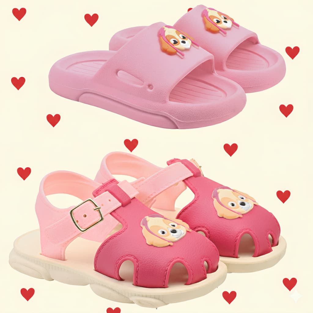 Kit 2 Pares Sandália Infantil + Slide Menina Patrulha Leve E Confortável Patrulha Marca Nexa