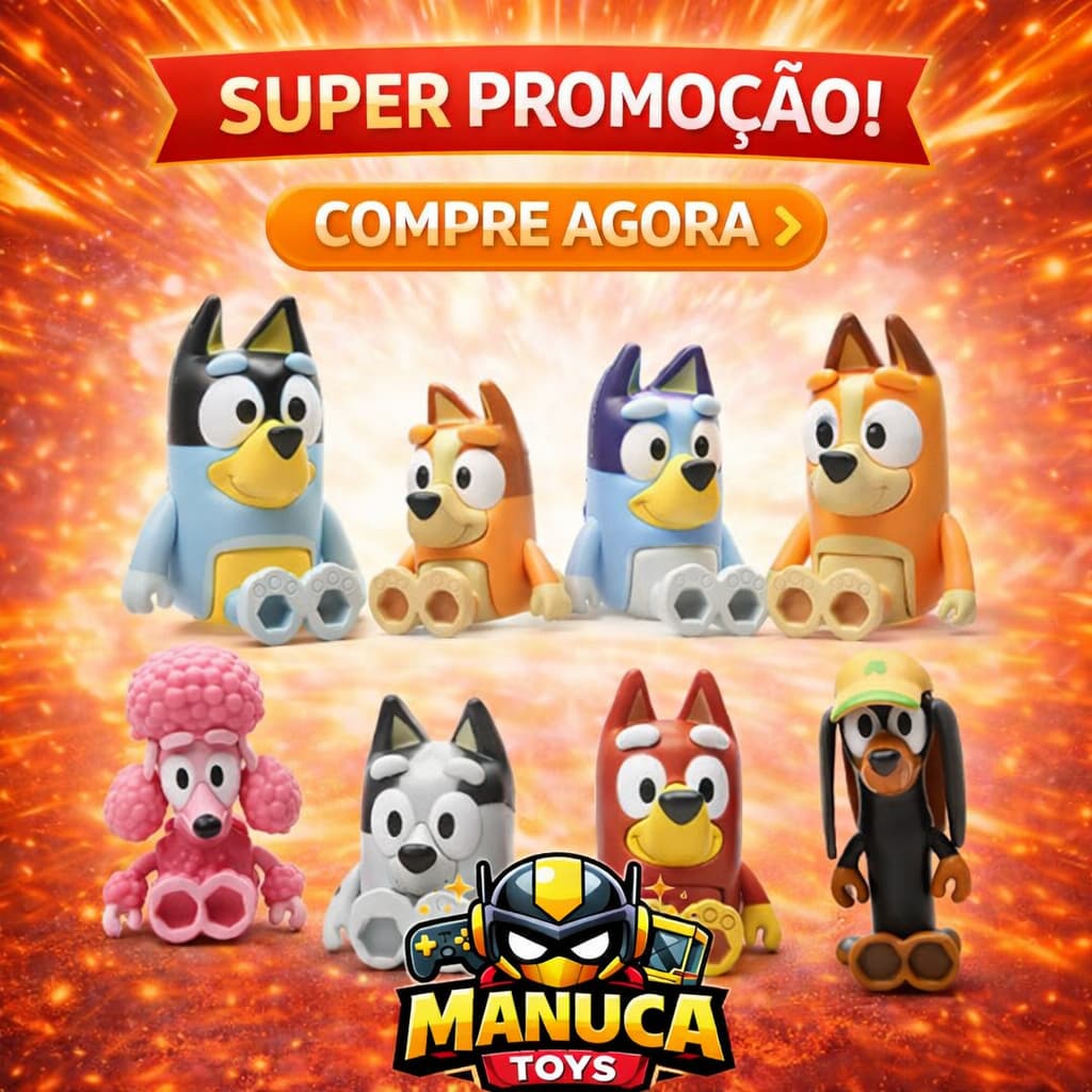 Kit 8 Bonecos Bluey e Amigos Figuras Articuladas em PVC Bluey Bingo Anime Action Figure para Criança